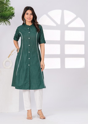 HEARTLOOM Women Self Design A-line Kurta(Dark Green)