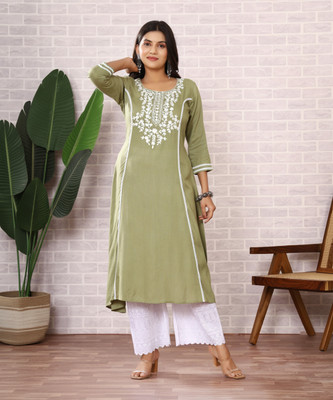 Siddiqa Creation Women Embroidered A-line Kurta(Light Green)