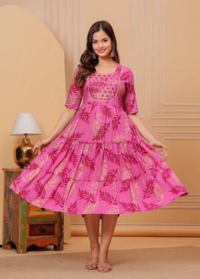 Deel Band Women Printed Anarkali Kurta(Multicolor)