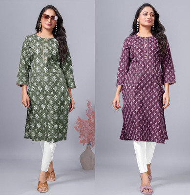 SIMPLYETHNIC Women Printed Straight Kurta(Multicolor)