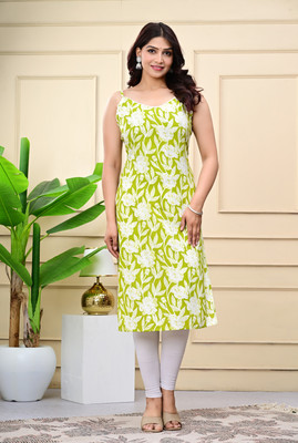 Laxmi Fab Tex Women Printed A-line Kurta(Green)
