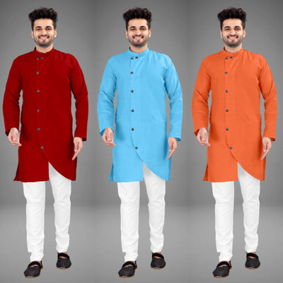 DIAMOND CLUSTER Men Self Design Trail Cut Kurta(Multicolor)