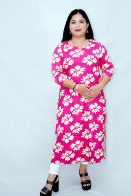 HH FASHIONS Women Floral Print A-line Kurta(Pink)