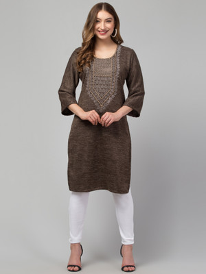 CROWN KING GARMENTS Women Embroidered Straight Kurta(Brown)