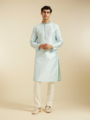 DIWAS by Manyavar Men Printed Straight Kurta(Light Blue)