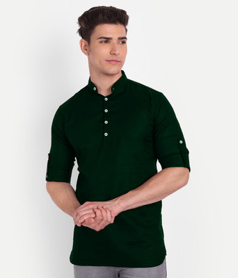 HOC's Men Solid Straight Kurta(Green)