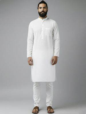 Navkanj Men Solid Straight Kurta(White)