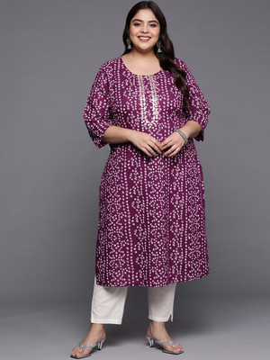Varanga Women Printed Straight Kurta(Purple, White)