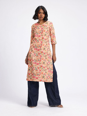 Anouk Rustic Women Floral Print Straight Kurta(Multicolor)