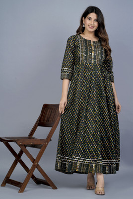 Moda Rapido Women Floral Print Anarkali Kurta(Green)