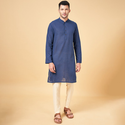 Indus Route by Pantaloons Men Solid A-line Kurta(Blue)