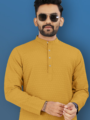 VeBNoR Men Embroidered Straight Kurta(Yellow)