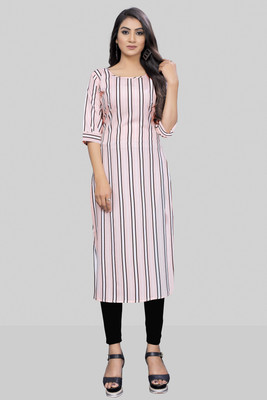 tanvi creation Women Striped Straight Kurta(Pink)
