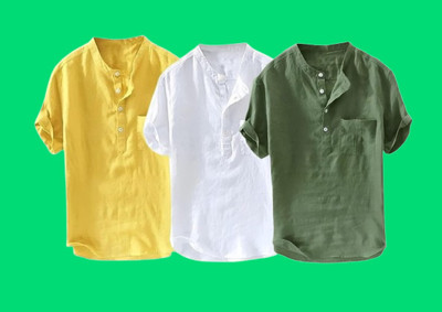ZAKOD Men Solid Straight Kurta(Yellow, White, Green)