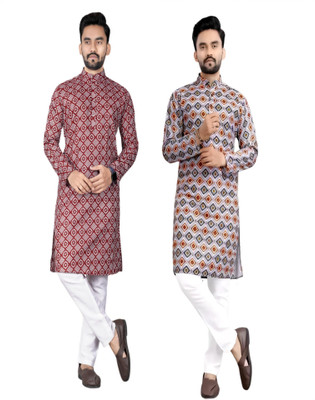 DHASU TRENDZ Men Printed Straight Kurta(Multicolor)