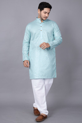 AMZIRA Men Embroidered A-line Kurta(Blue)