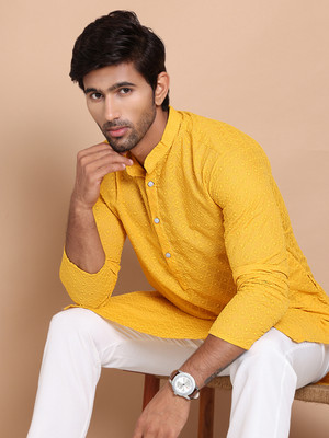 ANOUK Men Embroidered Straight Kurta(Yellow)