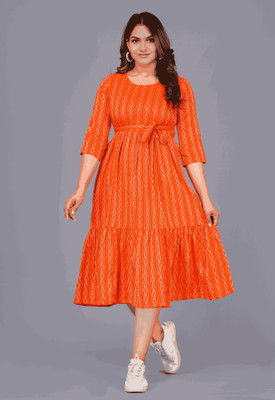 Kharoliya Women A-line Orange Midi/Calf Length Dress