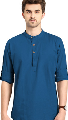 Univibe Men Solid Straight Kurta(Blue)