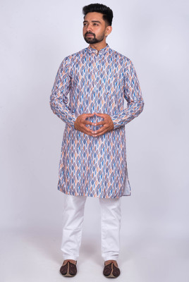 KAISERMEN Men Printed Straight Kurta(Blue)