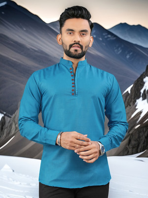 Nnc Men Solid Straight Kurta(Light Blue)