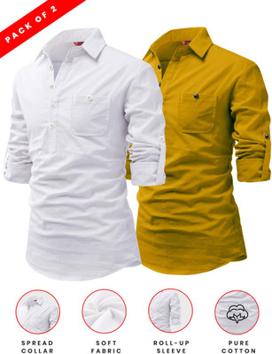 Yugnik Men Solid A-line Kurta(Yellow)