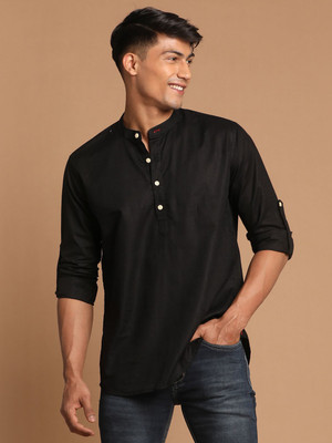 VASTRAMAY Men Solid Straight Kurta(Black)