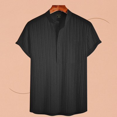 Look Trendy Men Self Design Straight Kurta(Black)