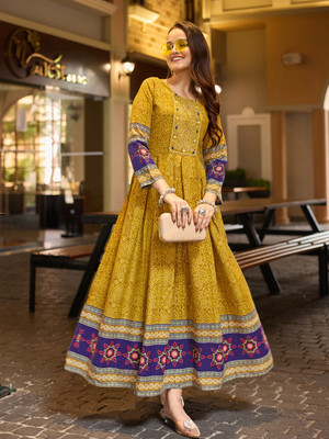 ARADHNA Women Printed Anarkali Kurta(Green)