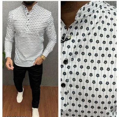 HouseOfCommon Men Printed Pathani Kurta(Black, White)