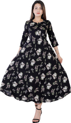 Glowworld Women Printed Anarkali Kurta(Black)
