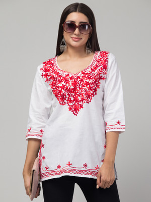 ASAD GARMENTS Women Embroidered Straight Kurta(White)