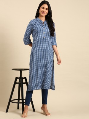 Showoff Women Printed Straight Kurta(Blue)