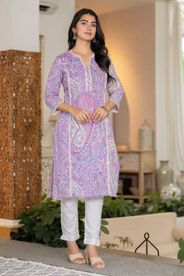 Jaipuur Trend Women Embroidered Straight Kurta(Purple)