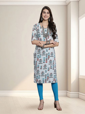 1 Stop Fashion Women Printed A-line Kurta(Grey)