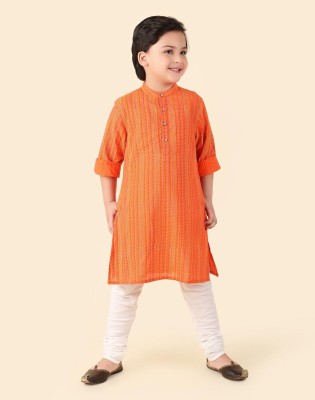 Fabindia Boys Printed Straight Kurta(Orange)