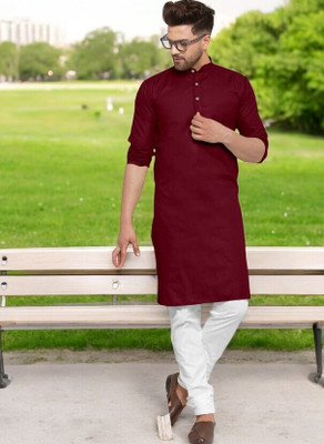 Rashmicreation Men Solid Straight Kurta(Maroon)