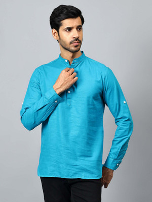 FireFish Men Solid A-line Kurta(Blue)