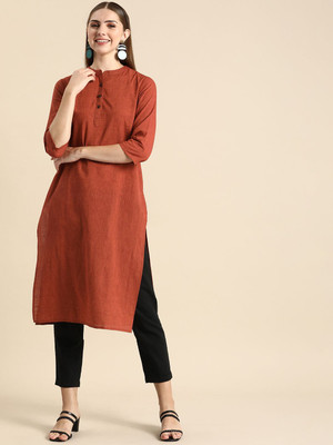 ANOUK Women Solid Straight Kurta(Orange)