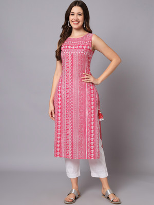 BAPPA Women Printed Straight Kurta(Pink)