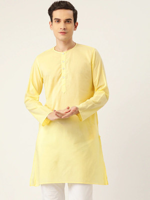Rajubhai Hargovindas Men Solid Straight Kurta(Yellow)