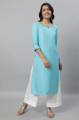 Aurelia Women Solid Straight Kurta(Light Blue)