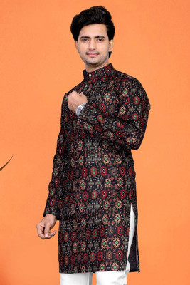 Nirwear creation Men Printed Straight Kurta(Black)