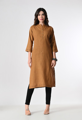 MAURYA Women Solid Straight Kurta(Brown)