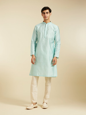 DIWAS by Manyavar Men Embroidered Straight Kurta(Green)