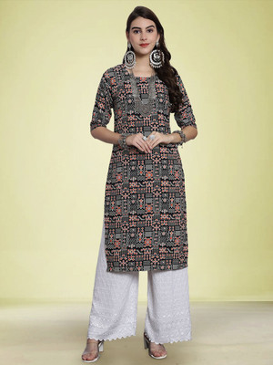 Moda Rapido Women Geometric Print Straight Kurta(Yellow)