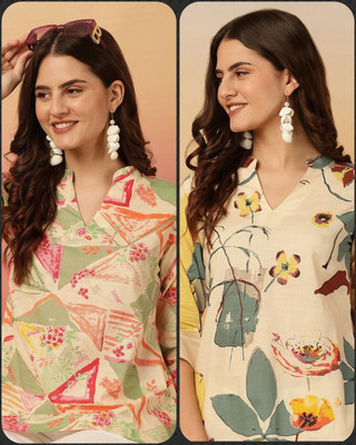 V And V Shop Women Printed A-line Kurta(Multicolor)