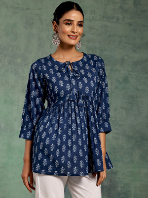 LIBAS Women Printed A-line Kurta(Dark Blue, Blue)