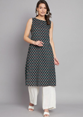 GDL Women Printed A-line Kurta(Dark Blue)