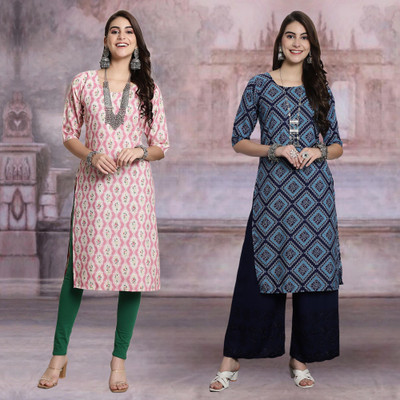 Moda Rapido Women Printed Straight Kurta(Multicolor)